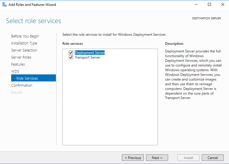 Select Deployment and Transport server