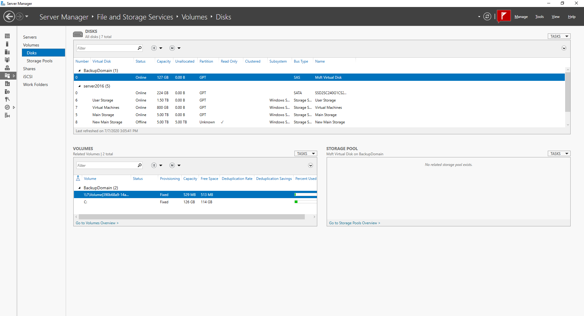 Storage pool disks tab