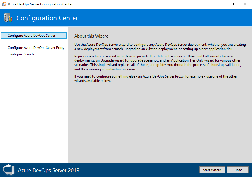 DevOps Server configuration wizard