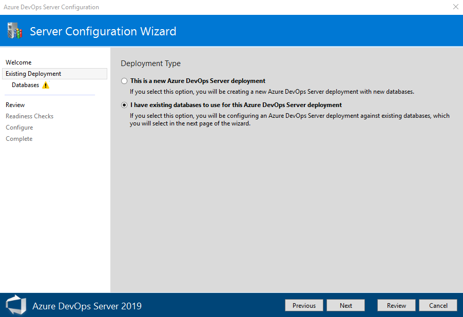 DevOps Server configuration wizard page 2