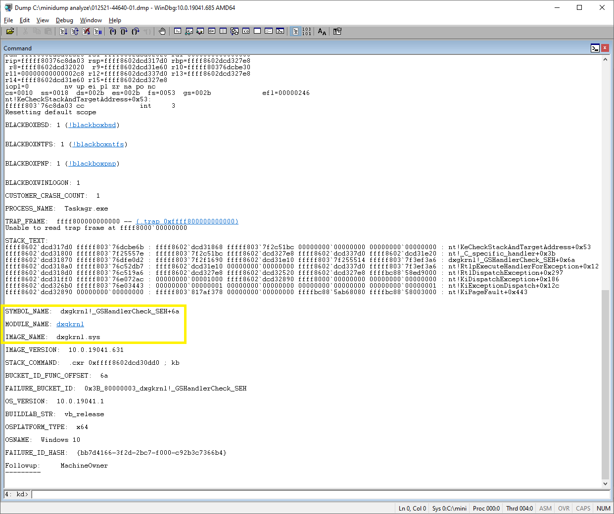 Crash dump analyze page 2